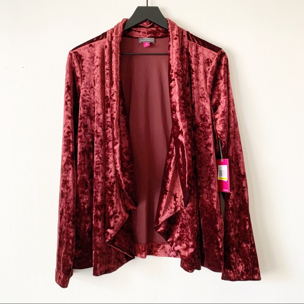 Vince Camuto Velvet Open-Front Drape Cardigan - Burgundy